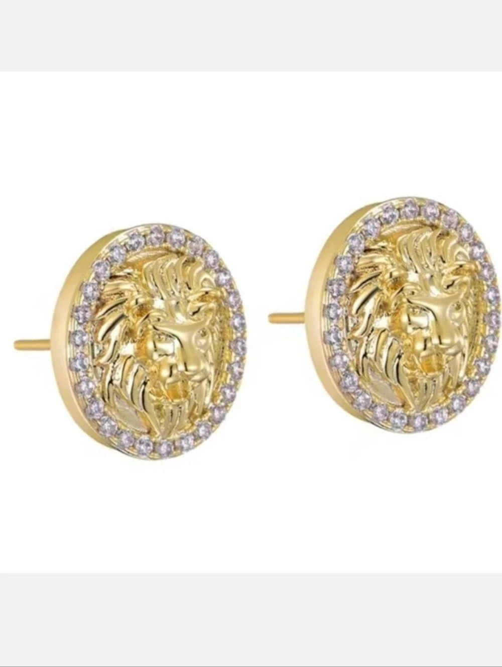 18K Mens Lions Head Earrings